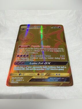 Pokemon Lunala GX Full Art Holo Card - Gold and Black Accents